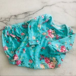 Floral Newborn Gown w Bow & Swaddle Blanket